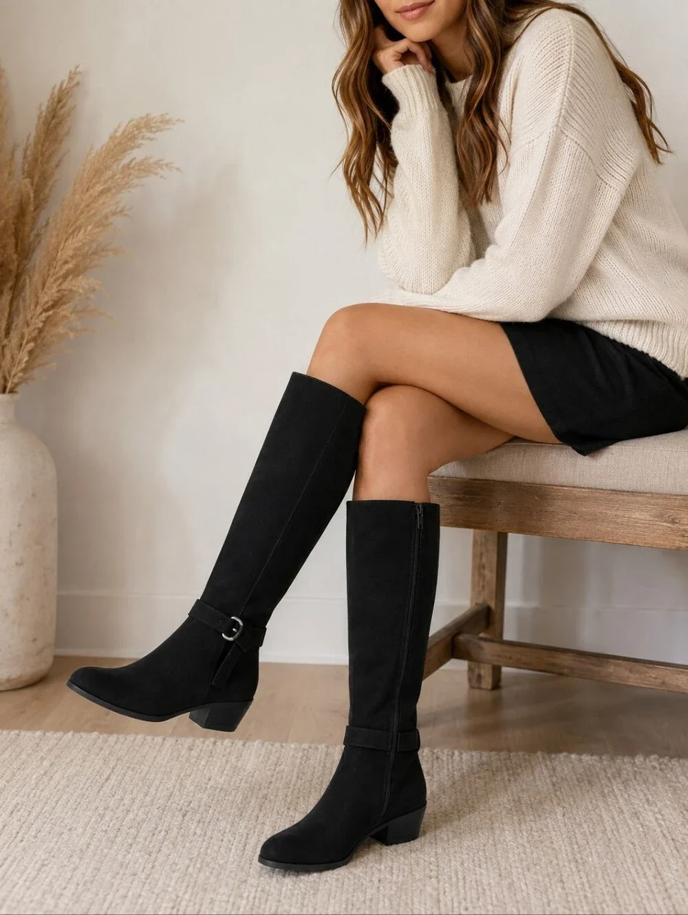Style & Co Women's Omahaa Western Belt Boots Knee High Noots Black Size 5.5